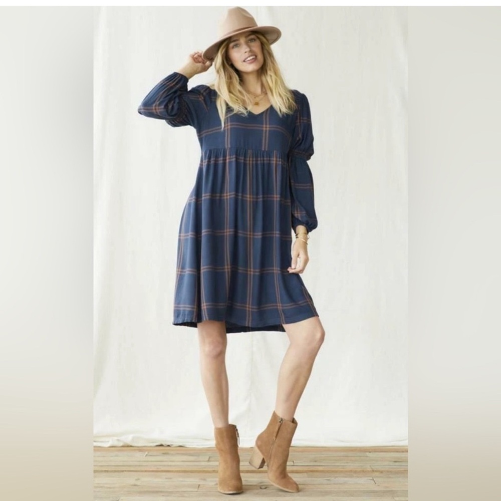Matilda Jane Navy and Orange Plaid Long Sleeve Dress